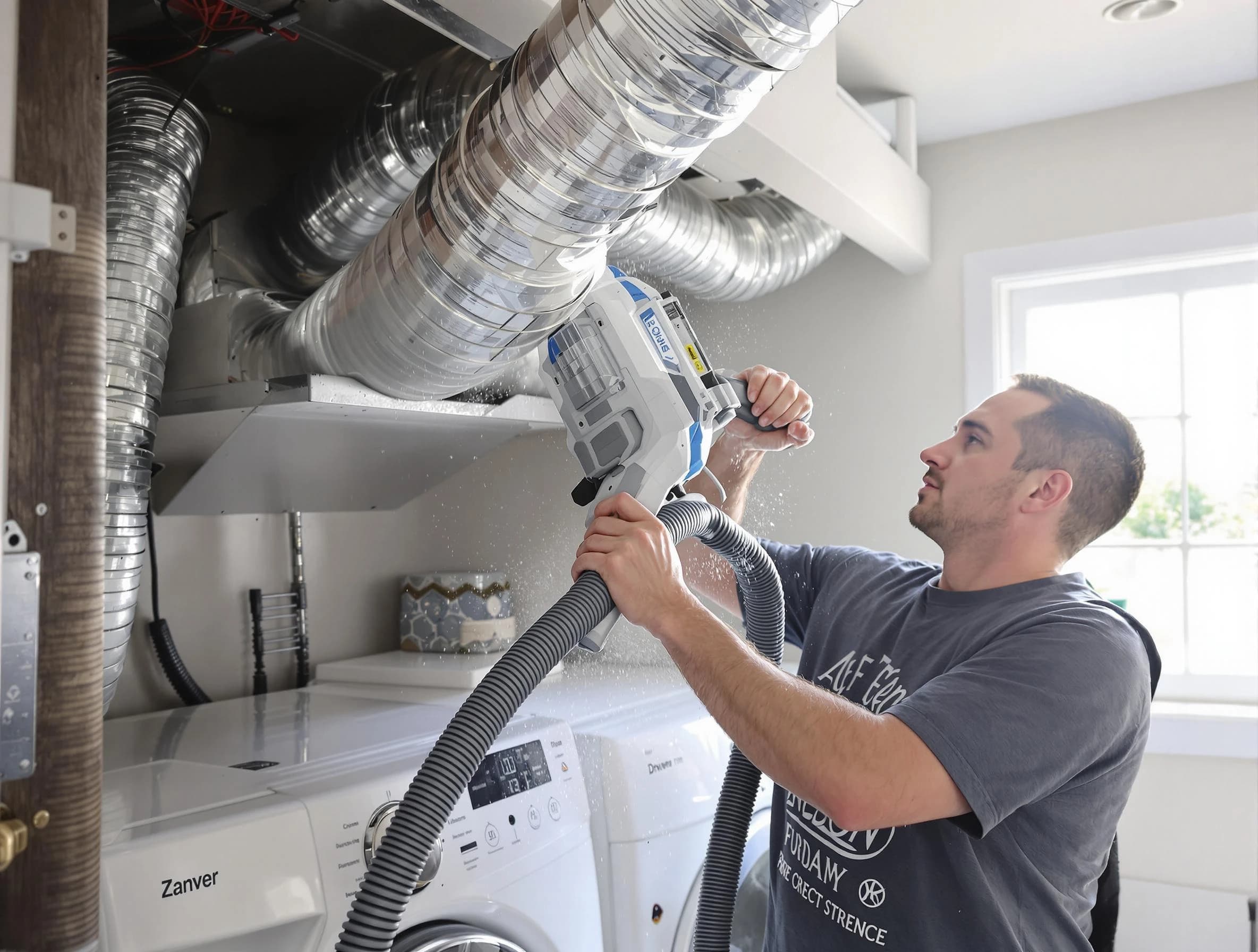 Washington Terrace Dryer Vent Cleaning specialist cleaning deep within a dryer vent duct system in Washington Terrace