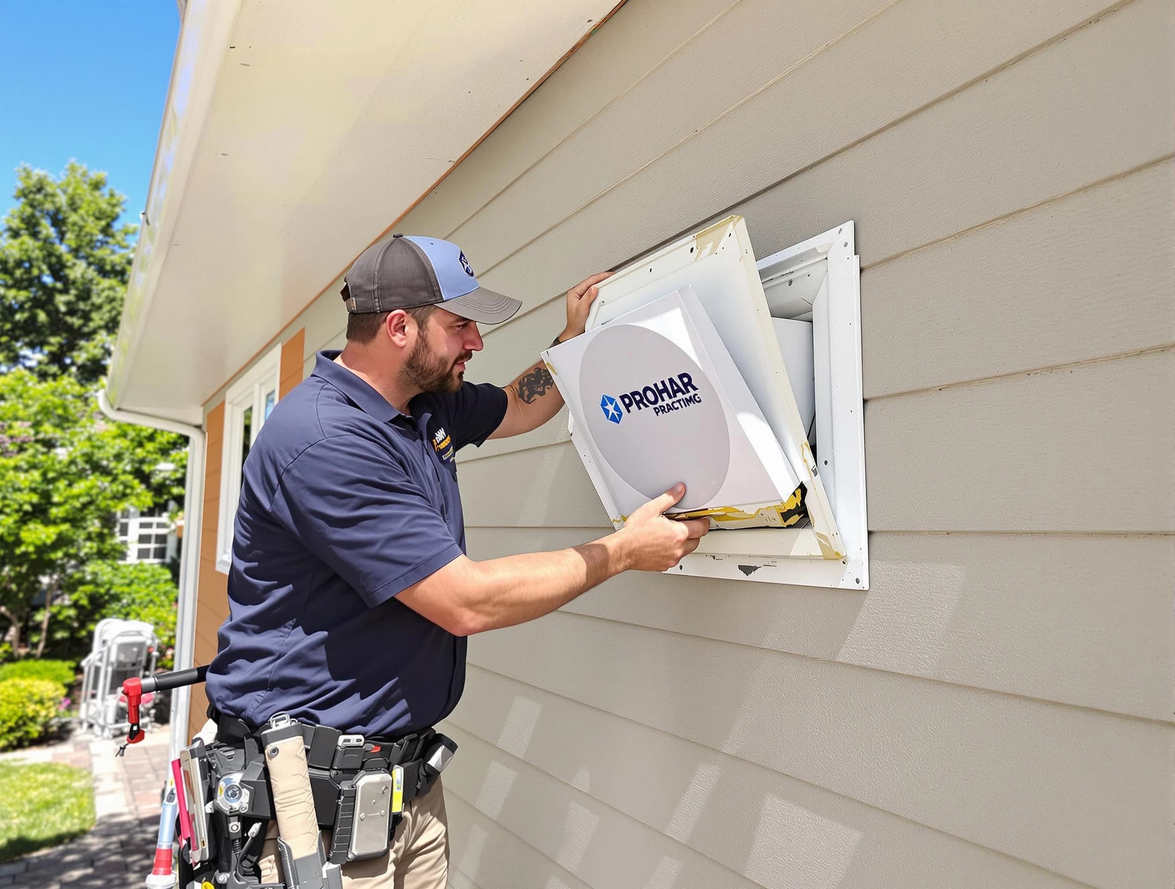 Washington Terrace Dryer Vent Cleaning technician installing a new protective dryer vent cover on a home in Washington Terrace