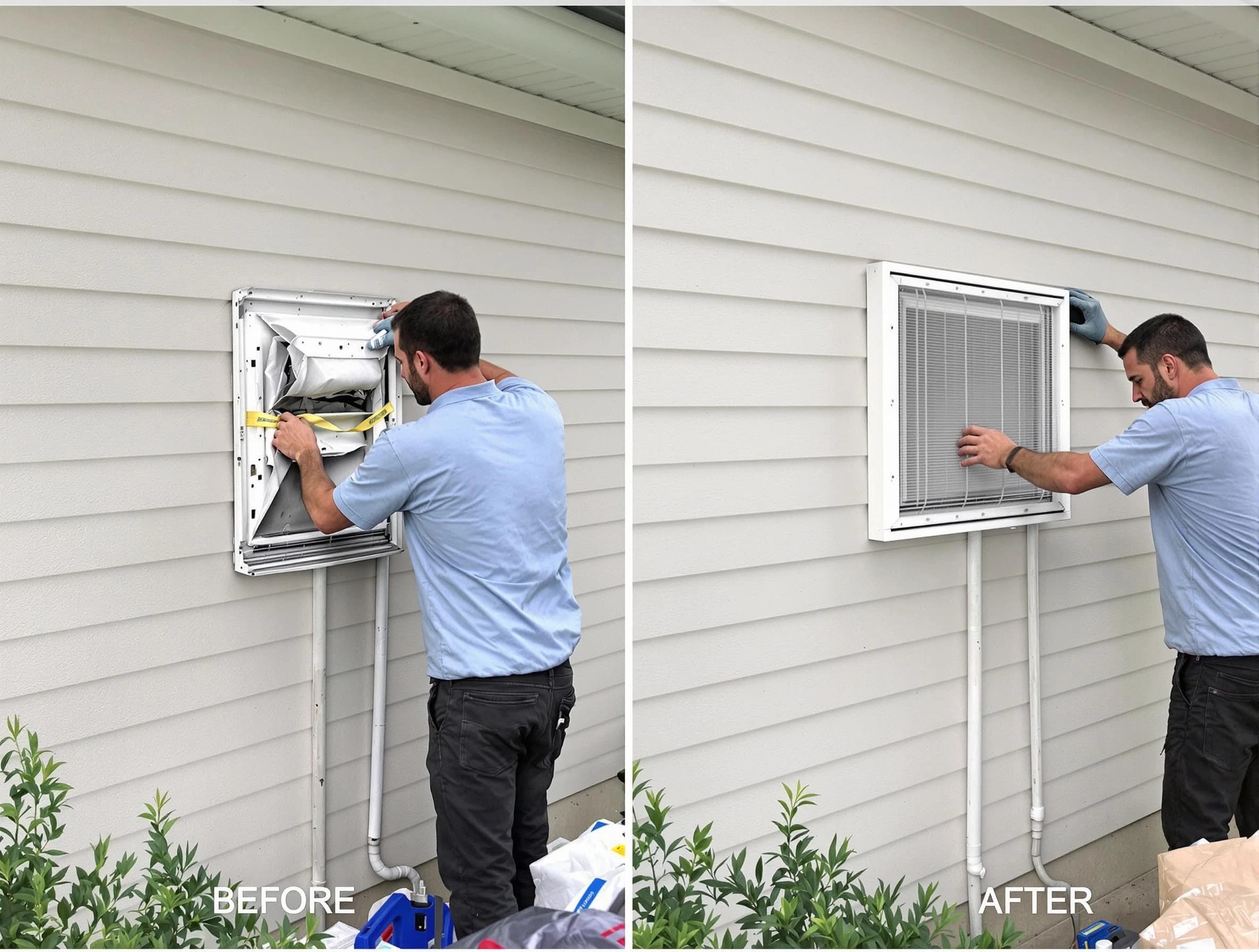 Washington Terrace Dryer Vent Cleaning technician installing high-quality dryer vent cover at a residential property in Washington Terrace